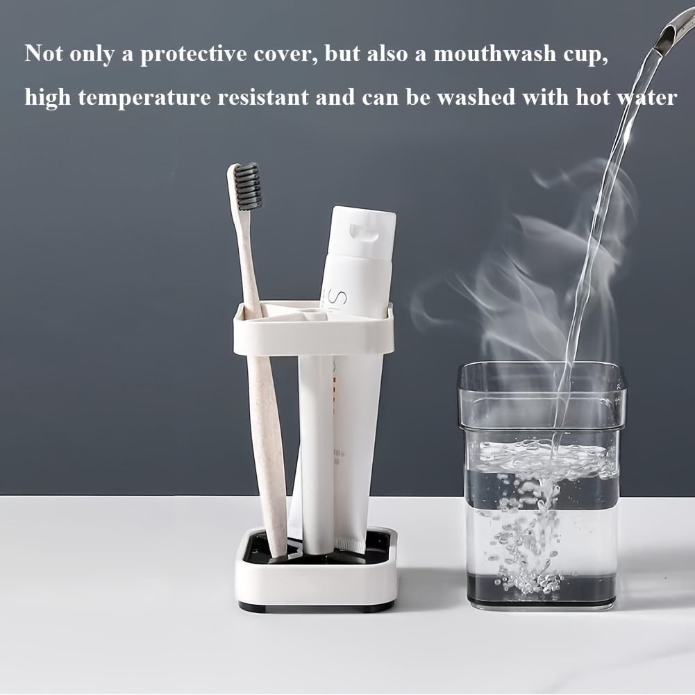 Space-Saving Modern Couple Toothbrush Holder Set - Durable Construction, Easy Cleaning, Minimalist Design, With Gargle Cup, Storage Rack - Ideal Bathroom Accessories For Couples And Families