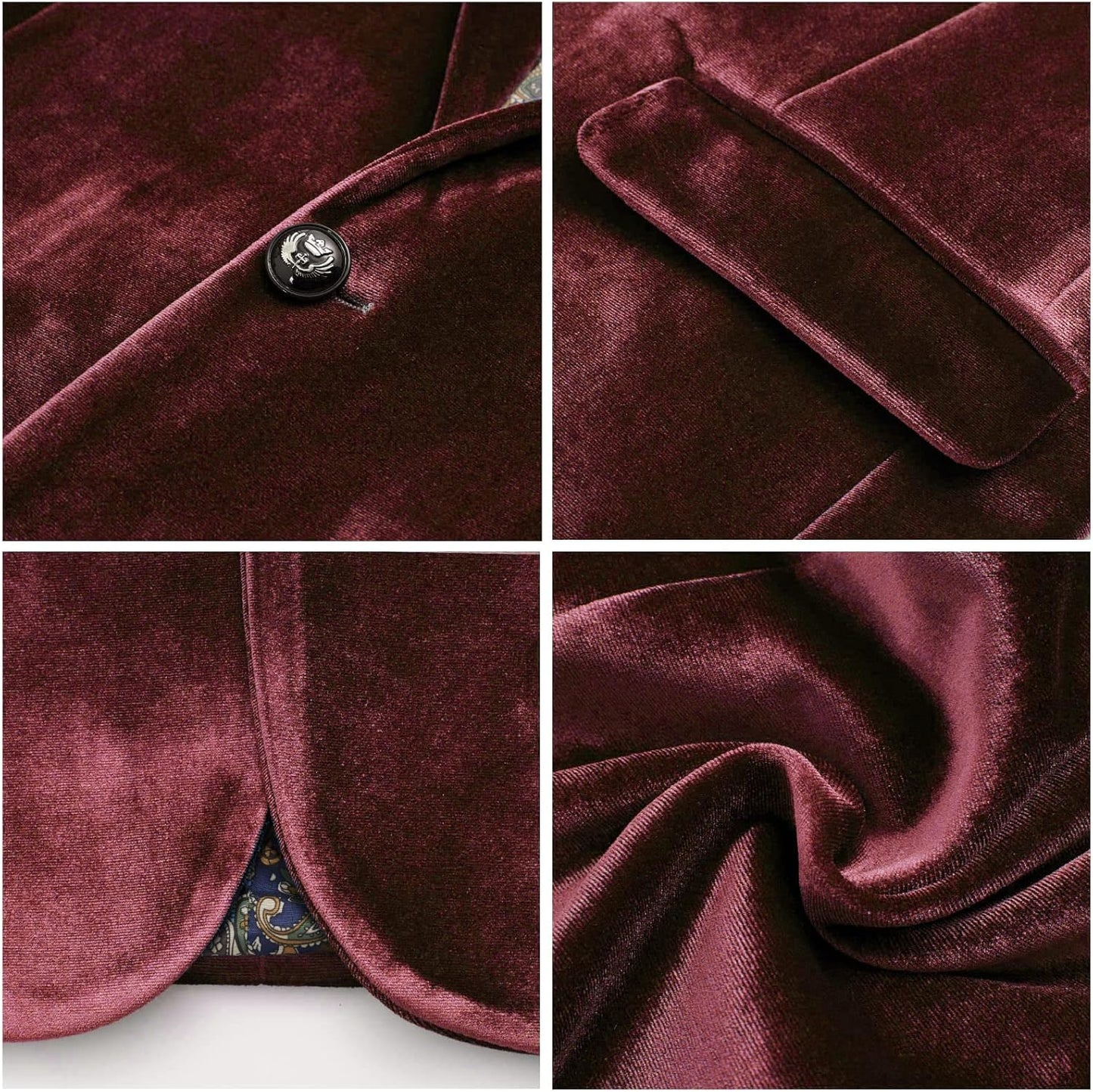 WEEN CHARM Velvet Blazer for Men Slim Fit One Button Sport Coat Tuxedo Jacket for Prom Wedding Party Dinner