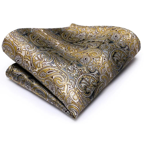 Hi-Tie Yellow Brown Paisley Tie For Men Silk Men's Tie Clip Gift For Men Luxury Necktie Hanky Cufflinks Set Formal Wedding