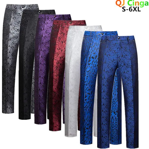 (8 Colours) Suit Trousers Men's Jacquard Fabric Pants Wedding Party Dress Pant Large Size S-5XL 6XL Pantalones Hombre