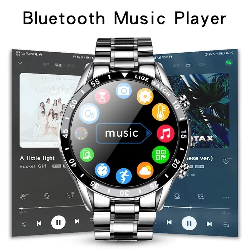 LIGE Luxury Full Circle Touch Screen Men Smart Watch Bluetooth Call Steel Band Waterproof Sports Fitness Watch For Android IOS - AliExpress