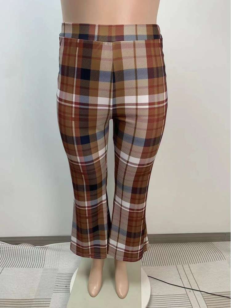 Colorblock Plaid High Rise Flared Pants