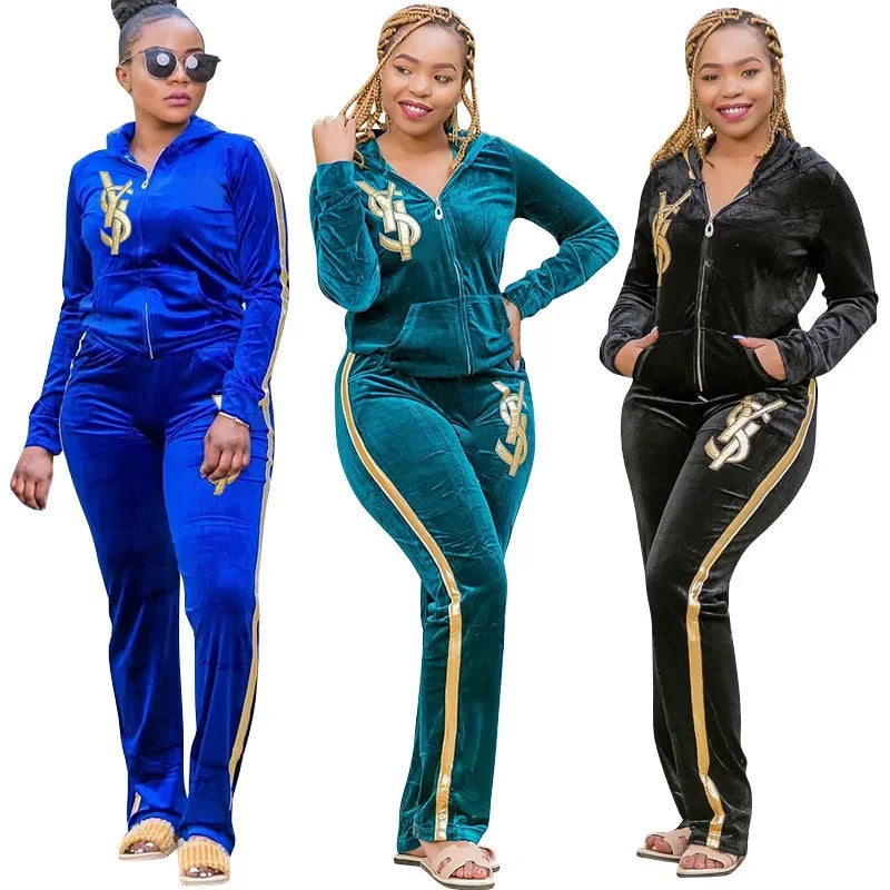 Plus Size Fashionable Casual Embroidered Velvet Cardigan Set Plus Size Women's Clothing 2-Piece Set Cross-Border Inventory - AliExpress 200000345