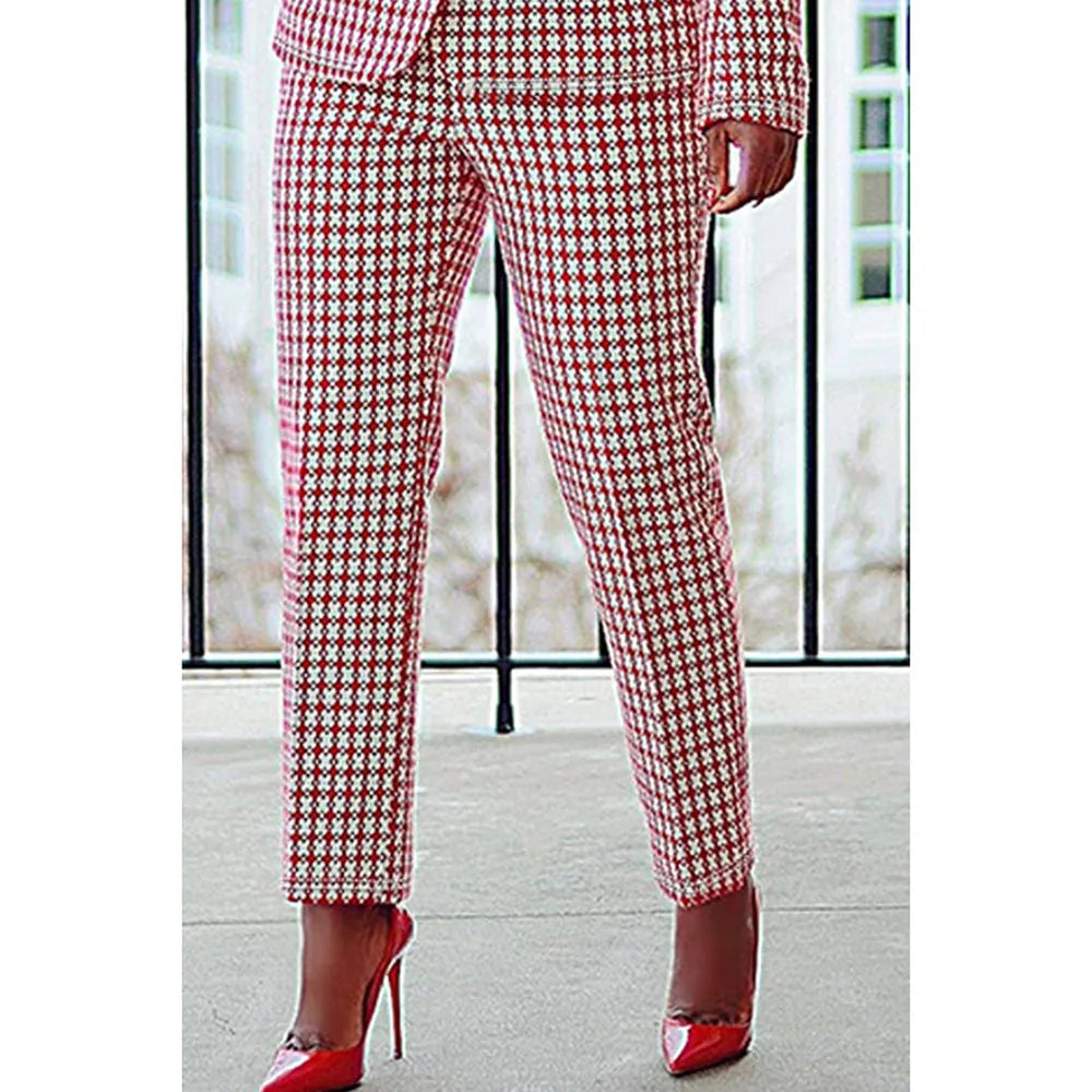 Plus Size Semi Formal Pant Set Red Plaid Lapel Collar Long Sleeve Two Piece Pant Set - AliExpress 200000345