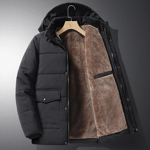 Men's Autumn Winter Jacket Mountain Windproof Hiking Hooded Warm Snow Coat Multi Pockets Casual Fleece Parkas Plus Size 7XL 8XL