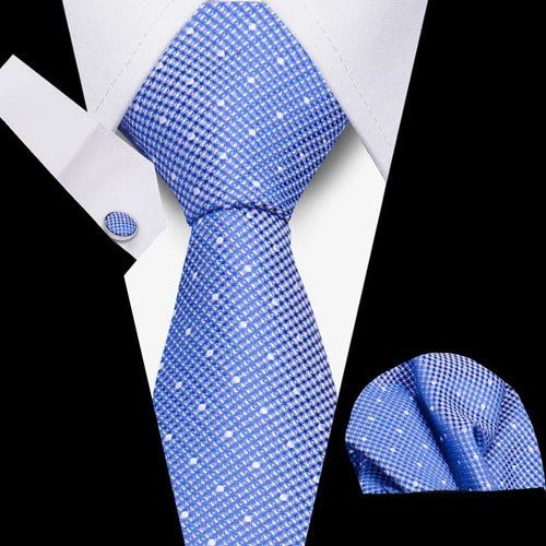 Luxurious Brand Designer Ties For Men Polyester Checkered Stripe Cufflinks Handkerchief Office Wedding Accessories Necktie Set