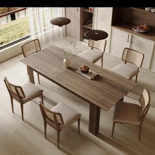 Mid-Century Extendable Dining Table with Leaves, Kitchen Furniture for Small space, 6-8 people