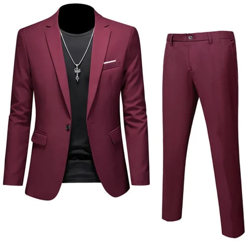 Plus Size 6XL 5XL Men's Suit Coat 2 Piece Pants/Business Fashion Office Dress/Slim Fit High Quality Groom Wedding Dress Suit Set