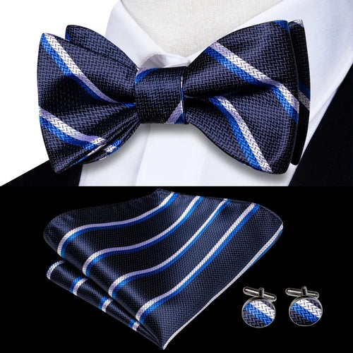 Jacquard Silk Men's Self Bow Tie Hanky Cufflinks Set Male Butterfly Knot Bowtie Wholesale for Male Wedding Business