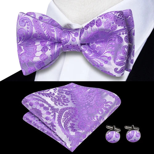 Jacquard Silk Men's Self Bow Tie Hanky Cufflinks Set Male Butterfly Knot Bowtie Wholesale for Male Wedding Business