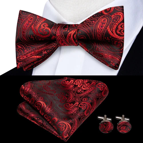 Jacquard Silk Men's Self Bow Tie Hanky Cufflinks Set Male Butterfly Knot Bowtie Wholesale for Male Wedding Business