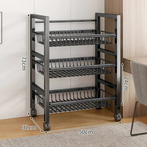 Kitchen Vegetable Basket Trolley Multifunctional Storage Rack Movable Rolling Cart for Fruit Microwave Oven Kitchen Organizer