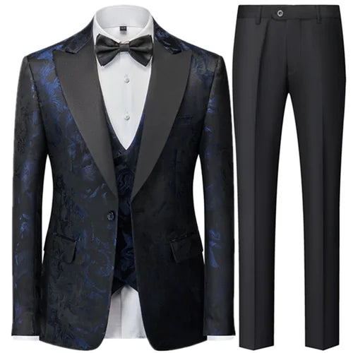 Men's 3 Pcs Set Groom Dress Coat Vest / 2023 Slim Fit Wedding Dress Business Casual Formal Suit Blazers Jacket Pants Waistcoat