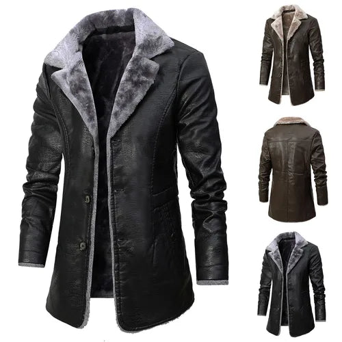 Men Jackets Winter Men's Autumn And Winter Mid-Length Business Retro Plus Velvet Lapel Sets Plush Hooded