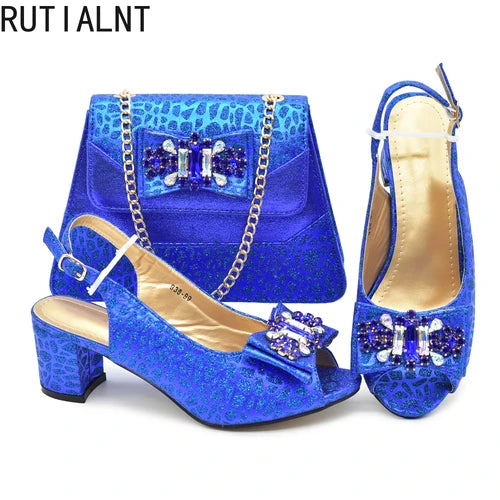 Blue Shoe and Bag Set for Party in Women Italian Shoe and Bag 2024 High Quality Elegant Heeled Shoes for Women African Pumps