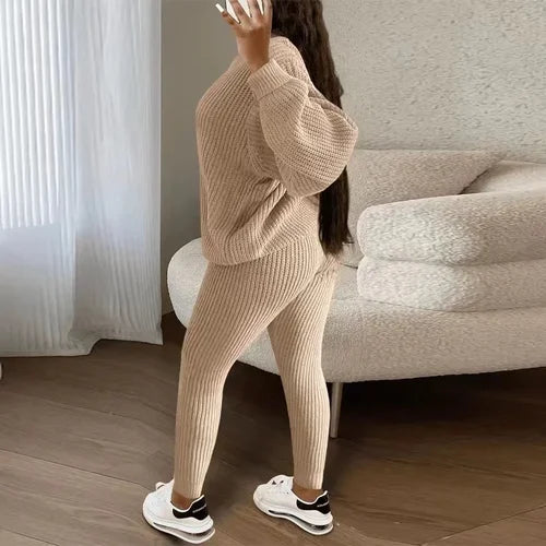 2024 Winter Two Piece Sets Women Clothing Autumn Fashion Casual Solid Round Neck Pullover Loose Pit Knitted Sweater Pants Suits