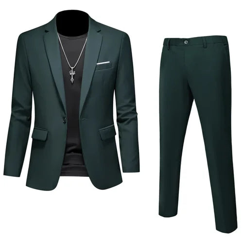 Plus Size 6XL 5XL Men's Suit Coat 2 Piece Pants/Business Fashion Office Dress/Slim Fit High Quality Groom Wedding Dress Suit Set