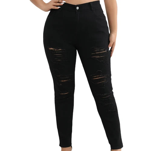 Women s Plus Size Distressed Jeans High Waisted Ripped Denim Pants Stretchy Skinny Leggings for Work or Night Out