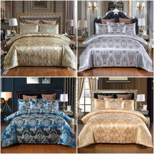 Satin Duvet Cover  Size, Floral Jacquard Satin Duvet Cover Set 3 Piece Luxury Silk Like Bedding Comforter Cover Set