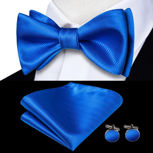 Jacquard Silk Men's Self Bow Tie Hanky Cufflinks Set Male Butterfly Knot Bowtie Wholesale for Male Wedding Business