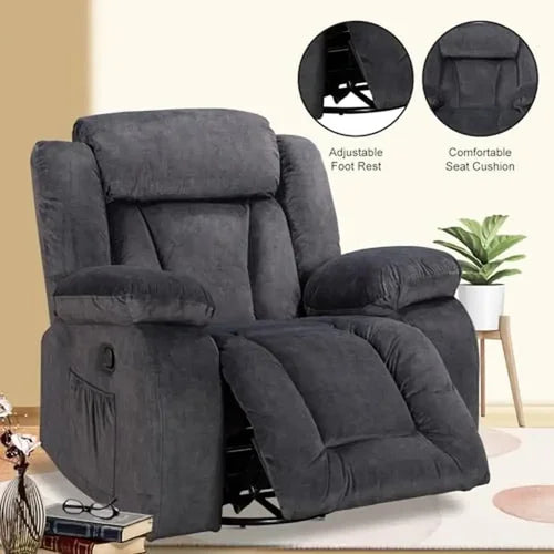 Adults Manual Reclining Sofa Chair Oversized Living Room Comfy Home Theater Seating Black Recliner Swivel 360° Glide Function