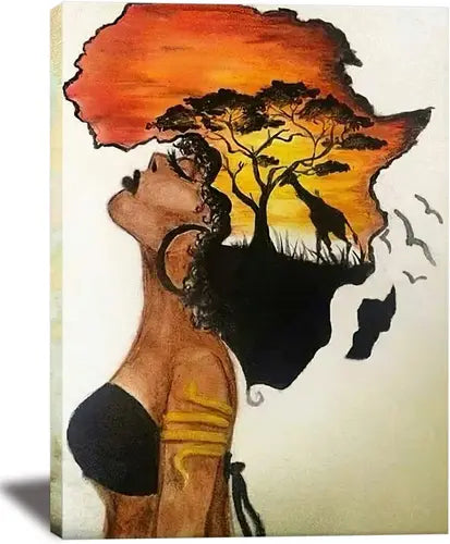 1PCS Unframed Wall Art Homesick Canvas Painting Black Girl Abstract African Wall Decor Picture Prints Art Home Decoration