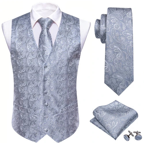 Designer Vest for Men Purple Embroidered Silk Waistcoat Tie Pocket Square Set Wedding Formal Male Suit Party Barry Wang