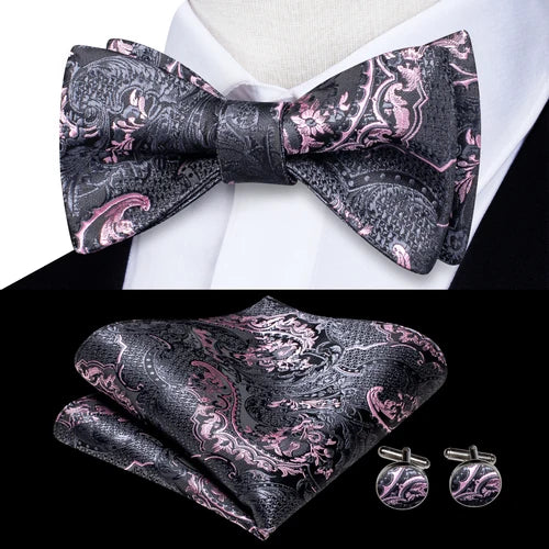 Jacquard Silk Men's Self Bow Tie Hanky Cufflinks Set Male Butterfly Knot Bowtie Wholesale for Male Wedding Business