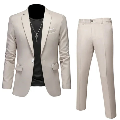 Plus Size 6XL 5XL Men's Suit Coat 2 Piece Pants/Business Fashion Office Dress/Slim Fit High Quality Groom Wedding Dress Suit Set