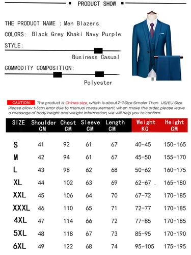 Wedding Suits For Men Elegant Blazers Set 3 Pieces Formal Classic Jackets Vest Pants Full Coats Luxury Business 2024 Costume