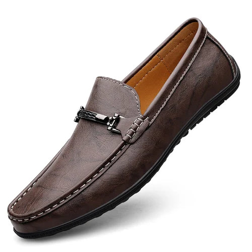 Metal Buckle Blue Loafers Genuine Leather Mens Slip on Shoes Comfortable Men Casual Shoes Male Driving Footwear Breathable Mens