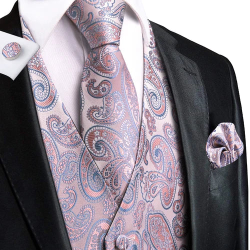 Dark Green Silk Men Vest Tie Elegant Solid Dress Sleeveless Jacket 4PC Hanky Cufflink Paisley Suit Waistcoat Wedding Gift Hi-Tie