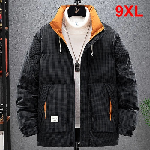 Winter Parkas Men 8XL 9XL Plus Size Thick Padded Jacket Coat Fashion Casual Cargo Plaid Parkas Male Big Size 8XL 9XL