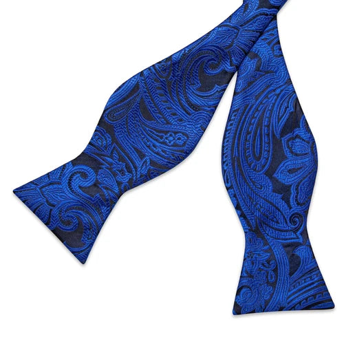 Classic Royal Blue Paisley Bowtie Handkerchief Cufflinks Ring Brooch Set for Man Tuxedo Business Party Wedding Fashion Bow Ties