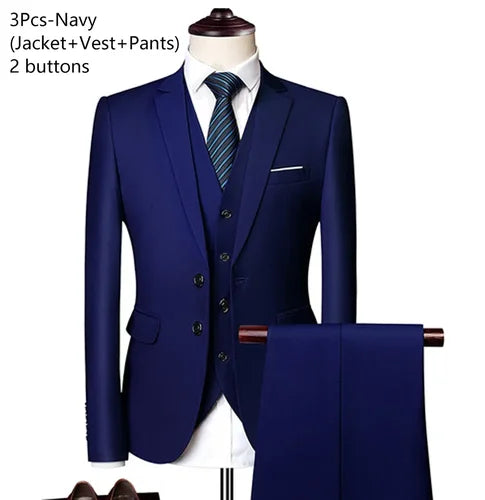 Wedding Suits For Men Elegant Blazers Set 3 Pieces Formal Classic Jackets Vest Pants Full Coats Luxury Business 2024 Costume