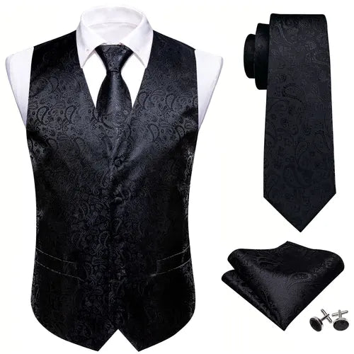 Designer Vest for Men Purple Embroidered Silk Waistcoat Tie Pocket Square Set Wedding Formal Male Suit Party Barry Wang