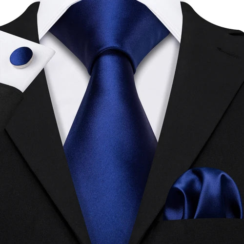 Barry.Wang Blue Silk Mens Tie Hanky Cufflinks Set Navy Royal Sky Peacock Lake Blue Necktie For Male Wedding Business Party Event