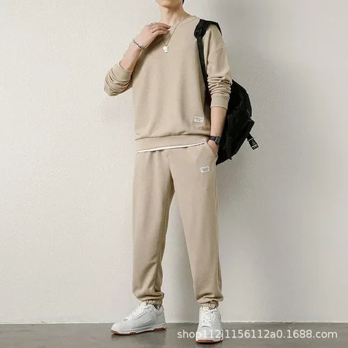 Men's Casual Suit with Round Neck Sweatshirt and Long-Sleeved Trousers for Autumn and Winter Tracksuit  Mens Clothes