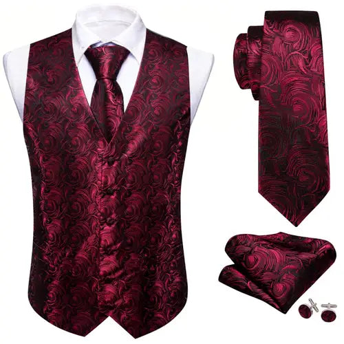 Designer Silk Mens Vest Red Blue Green Gold Purple Pink Flower Paisley Embroidered Waistcoat Wedding Suits Jacket Barry Wang