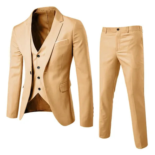 Elegant Blazers Suit For Men Clothing 3 Pieces Sets Jacket Vest And Pants Slim Business Suits Party Wedding Formal Casual Suit