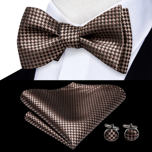 Jacquard Silk Men's Self Bow Tie Hanky Cufflinks Set Male Butterfly Knot Bowtie Wholesale for Male Wedding Business