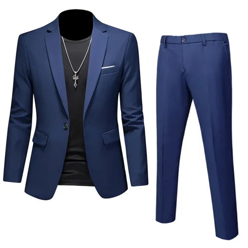 Plus Size 6XL 5XL Men's Suit Coat 2 Piece Pants/Business Fashion Office Dress/Slim Fit High Quality Groom Wedding Dress Suit Set