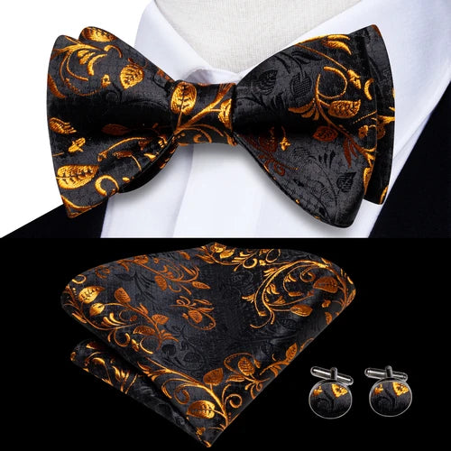 Jacquard Silk Men's Self Bow Tie Hanky Cufflinks Set Male Butterfly Knot Bowtie Wholesale for Male Wedding Business