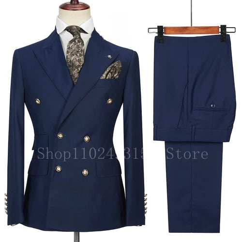 White Wedding Suits For Men 2 Pieces Double Breasted Slim Fit Formal Business Groom Wear Suit (Blazer Pants) Costume Homme