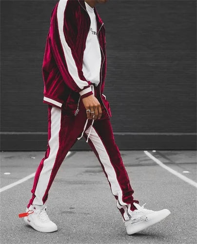 New 2025 Spring Autumn Men's Velvet Set 2 Piece Sports Suit Coat and Pants Warm Sportswear Tracksuit for Men Fashion Streetwear