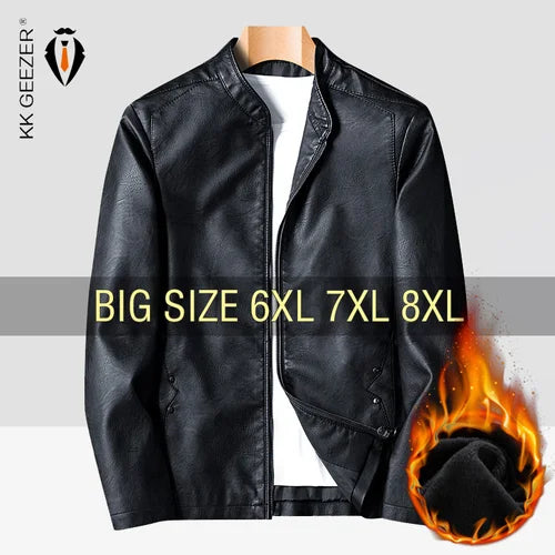 Leather Jacket Men Bomber Retro Fleece Black Motorcycle Jackets Plus Size 6XL 7XL 8XL Coats Flannel Warm Comfort High Quality