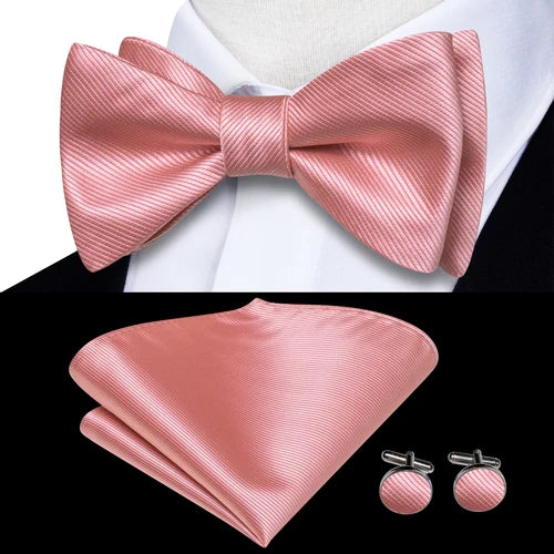 Jacquard Silk Men's Self Bow Tie Hanky Cufflinks Set Male Butterfly Knot Bowtie Wholesale for Male Wedding Business