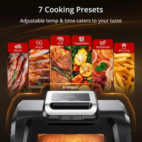 Indoor Grill Air Fryer/Griddle Combo With See Through Window, 4Qt  7-in-1 Smart Smokeless Electric Grill, Versatile Efficient