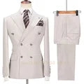 White Wedding Suits For Men 2 Pieces Double Breasted Slim Fit Formal Business Groom Wear Suit (Blazer Pants) Costume Homme