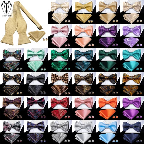 Jacquard Silk Men's Self Bow Tie Hanky Cufflinks Set Male Butterfly Knot Bowtie Wholesale for Male Wedding Business